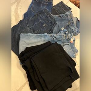 Assorted Denim and black ponte quince pants